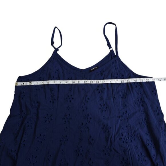 Torrid Maxi Challis Trapeze Dress Blue Embroidery Eyelet Flowy Size 3X - Picture 9 of 11